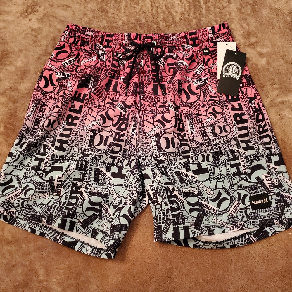 Hurley Pink and Black Athletic Shorts with Dynamic Design